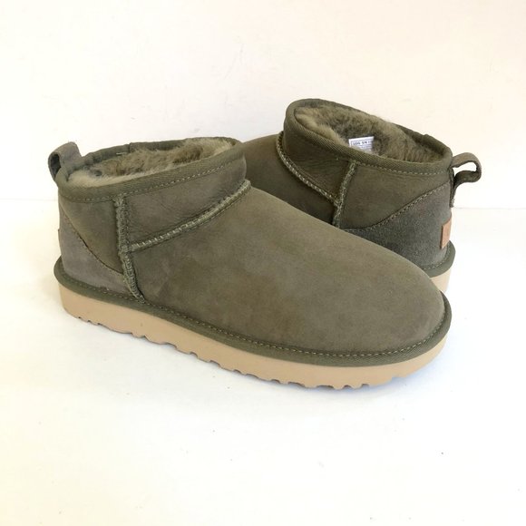 UGG CLASSIC ULTRA MINI BURNT OLIVE SHEARLING LINED BOOTS US 8 / EU 39 / UK 6 - Picture 1 of 5